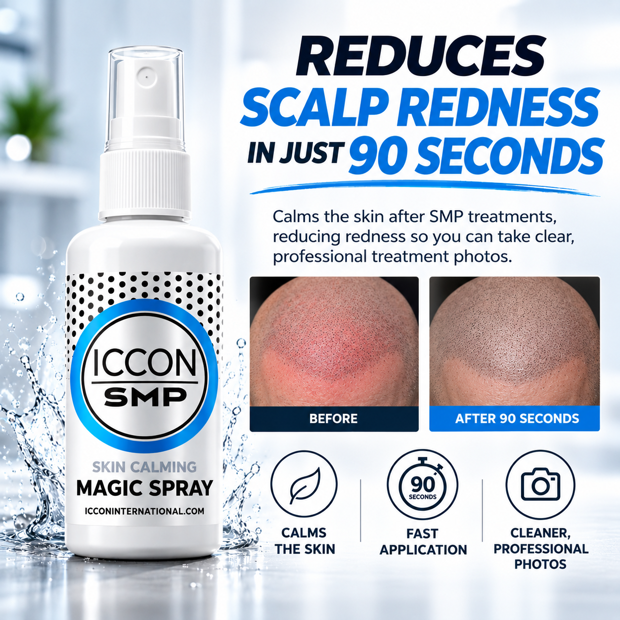 ICCON Magic Spray reducing scalp redness after SMP treatment