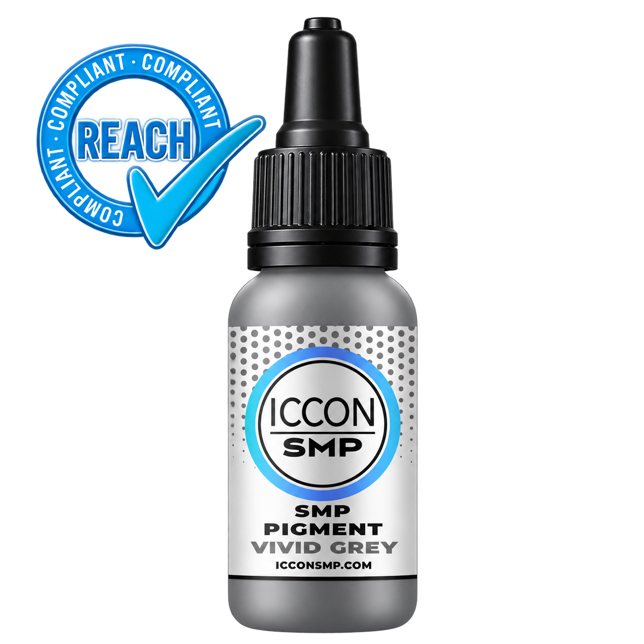 ICCON Vivid Grey SMP pigment bottle with REACH compliant logo