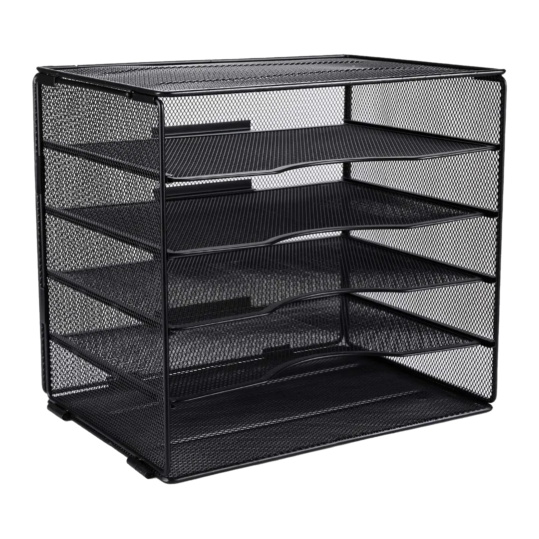 5 Tier Mesh Office Paper Storage Rack - Black