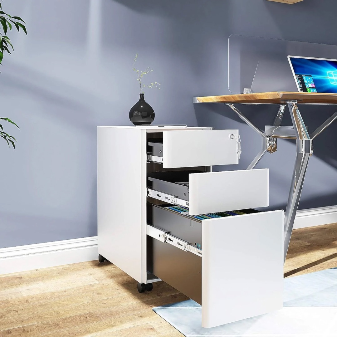 White 3-Drawer Lockable Filing Cabinet