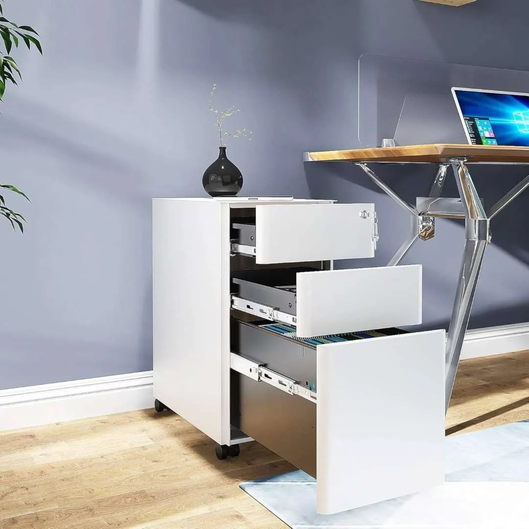 White 3-Drawer Lockable Filing Cabinet