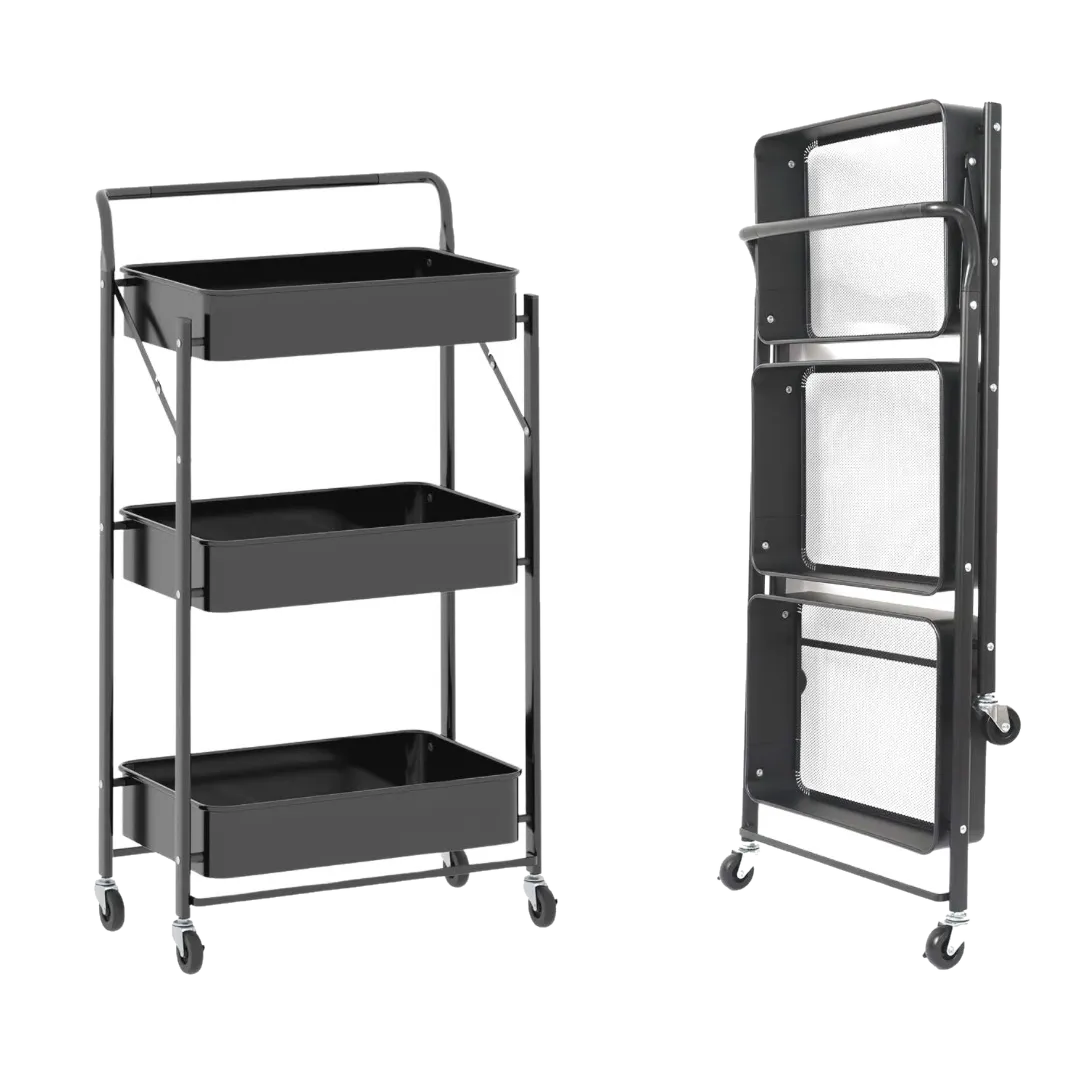 Foldable Storage Trolley Cart - Black