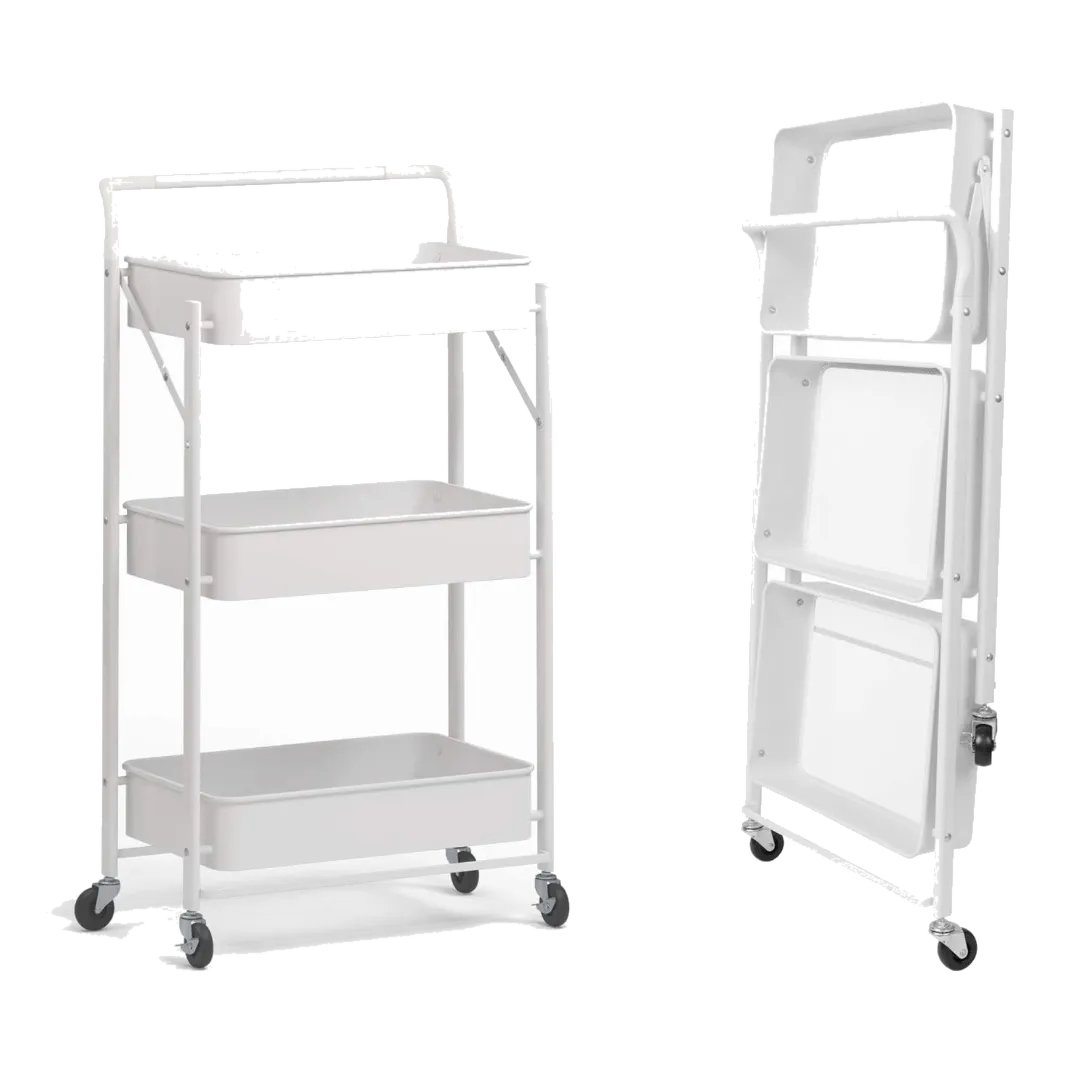 Foldable Storage Trolley Cart - White